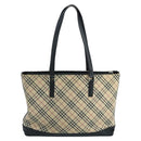 BURBERRY Nova Check Tote Bag Canvas Leather Beige Silver Auth 97482-2