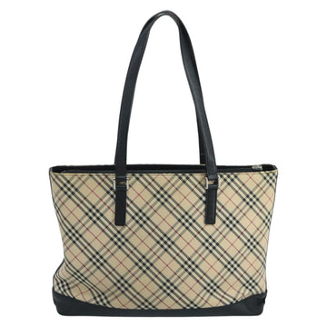 BURBERRY Nova Check Tote Bag Canvas Leather Beige Silver Auth 97482 - 0