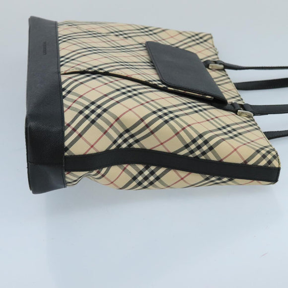 BURBERRY Nova Check Tote Bag Canvas Leather Beige Silver Auth 97482