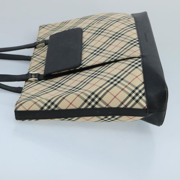 BURBERRY Nova Check Tote Bag Canvas Leather Beige Silver Auth 97482