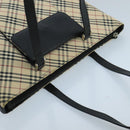 BURBERRY Nova Check Tote Bag Canvas Leather Beige Silver Auth 97482-6