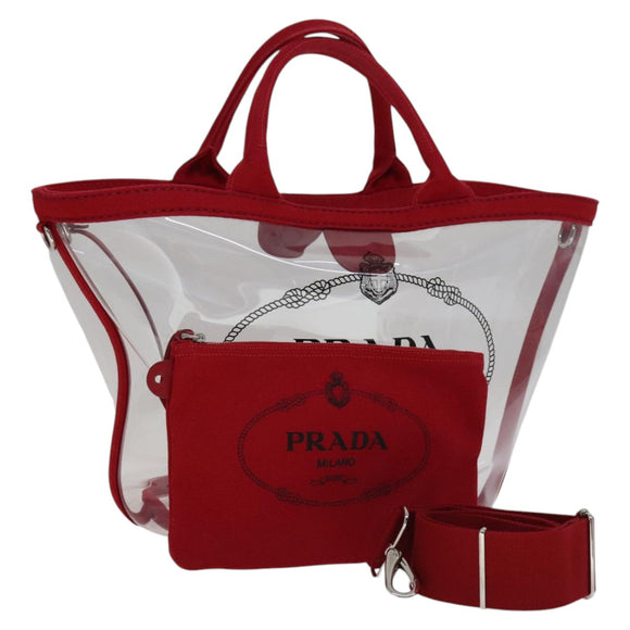 PRADA Hand Bag Canvas Vinyl 2way Red Auth 97486