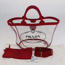 PRADA Hand Bag Canvas Vinyl 2way Red Auth 97486-12