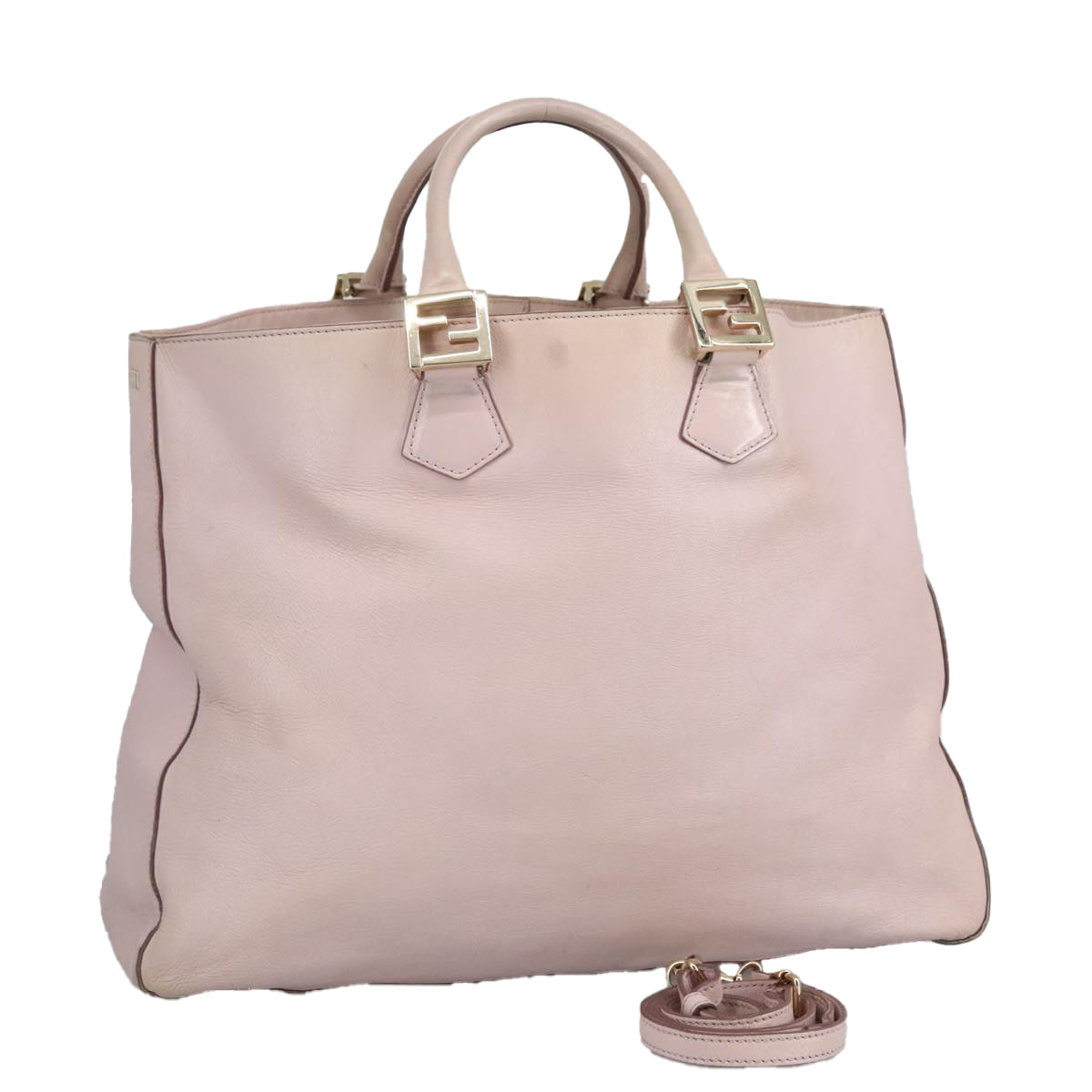 FENDI Hand Bag Leather 2way Pink Gold Auth 97494