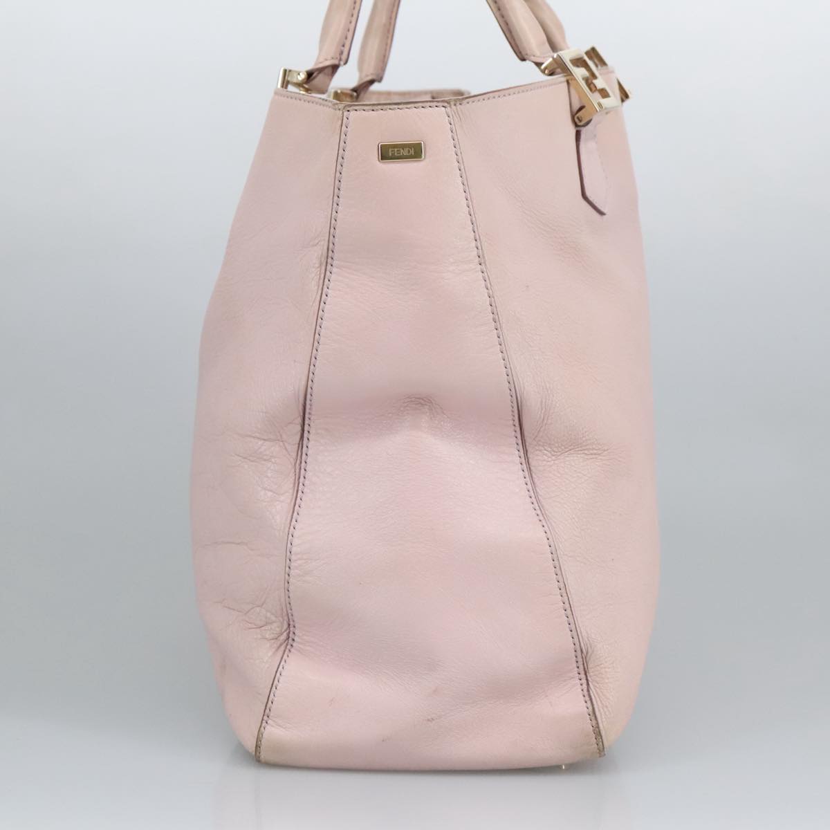 FENDI Hand Bag Leather 2way Pink Gold Auth 97494