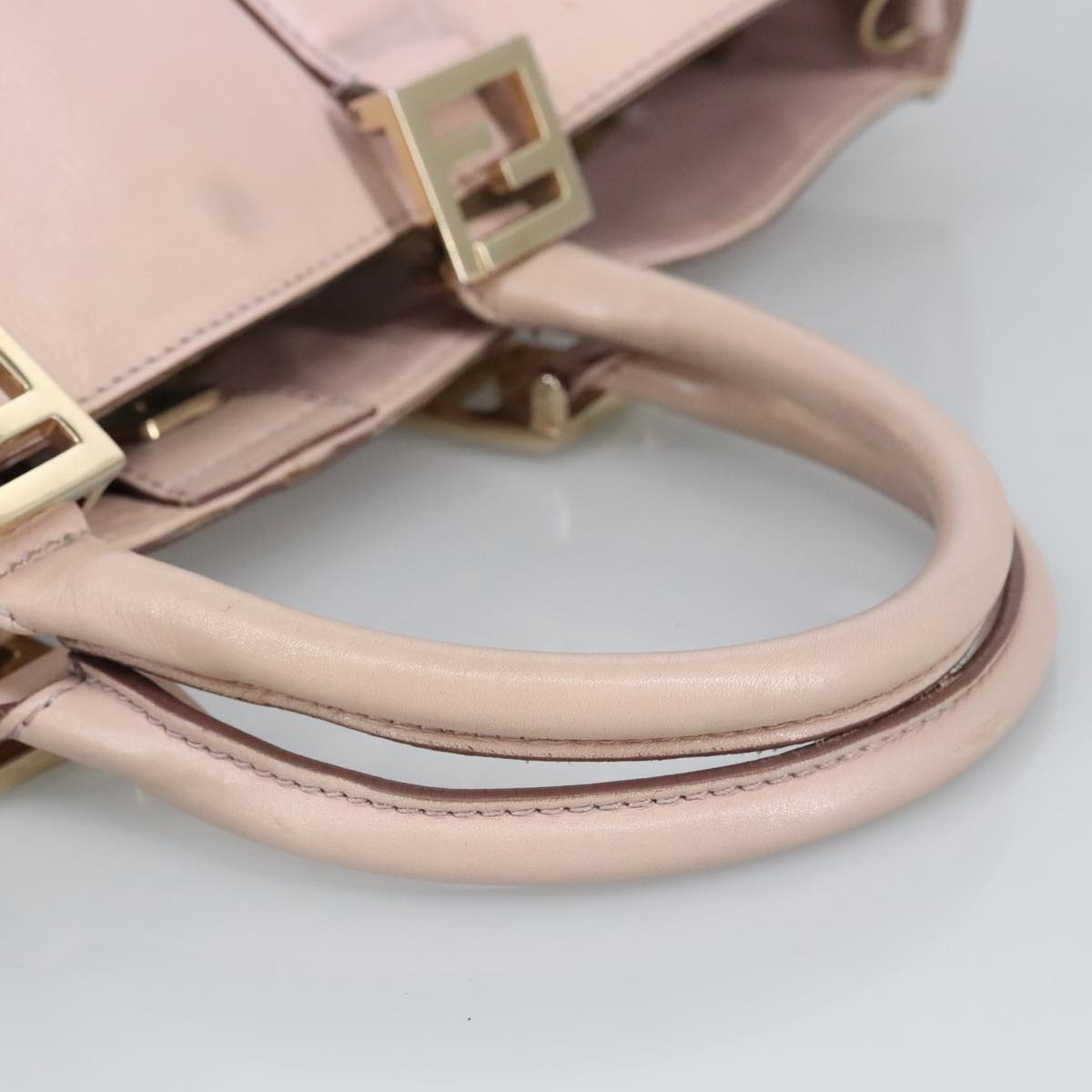 FENDI Hand Bag Leather 2way Pink Gold Auth 97494