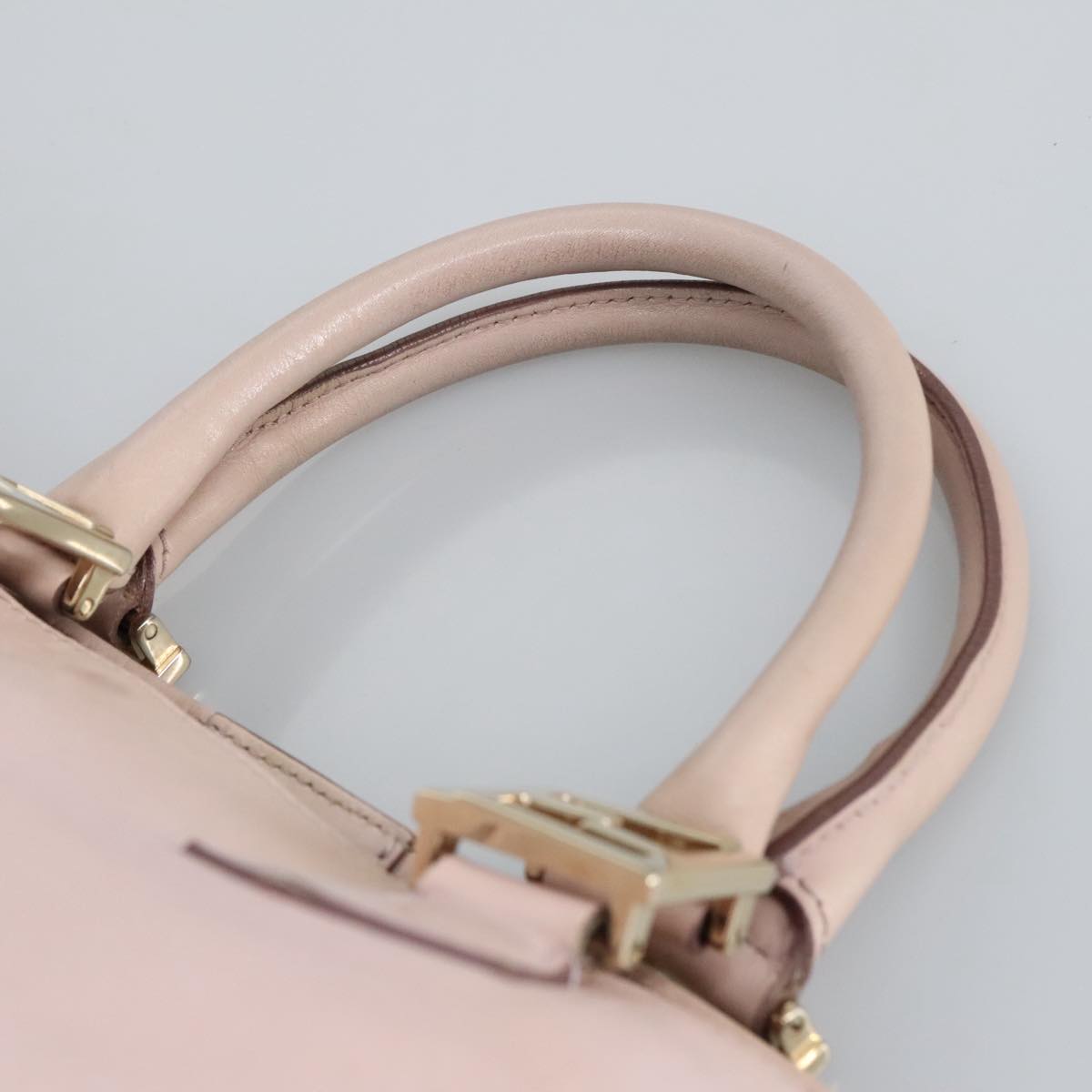 FENDI Hand Bag Leather 2way Pink Gold Auth 97494