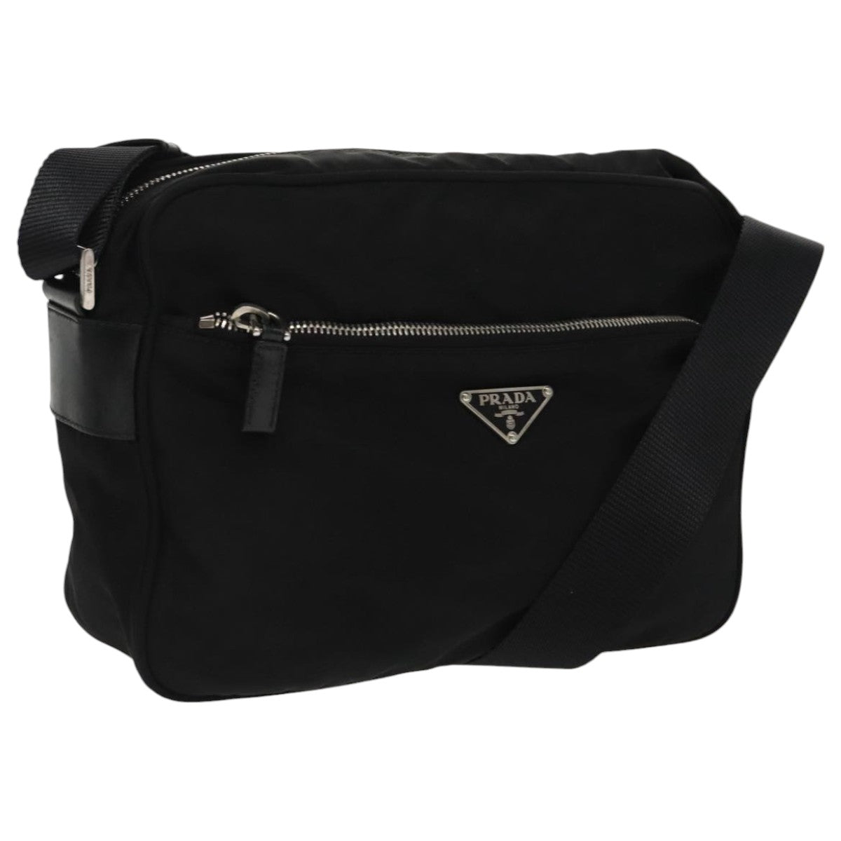 PRADA Shoulder Bag Nylon Black Silver Auth 97496