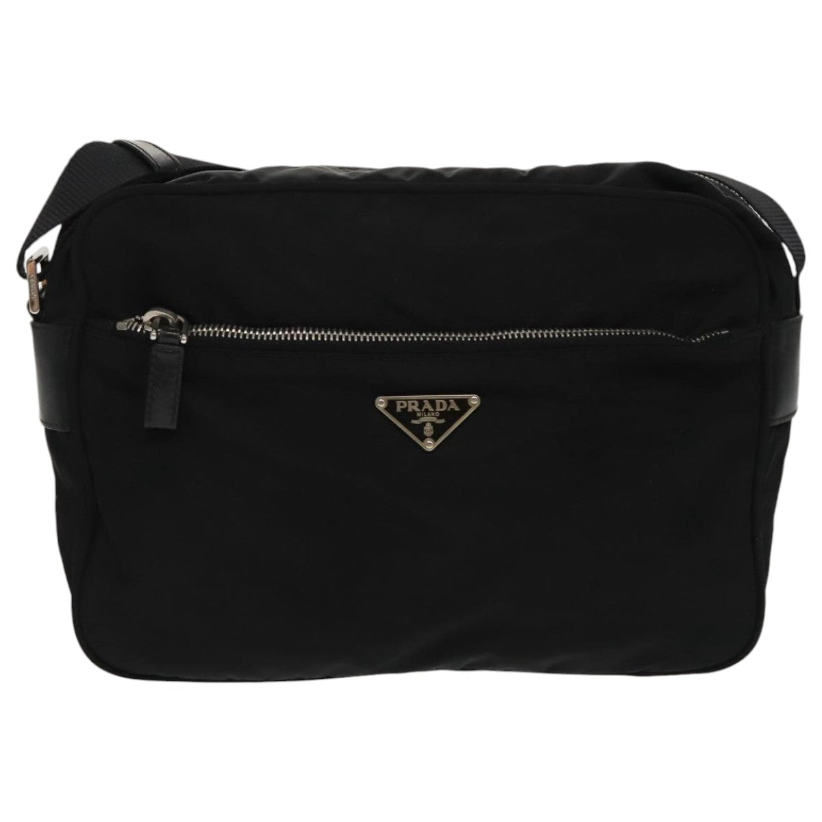 PRADA Shoulder Bag Nylon Black Silver Auth 97496