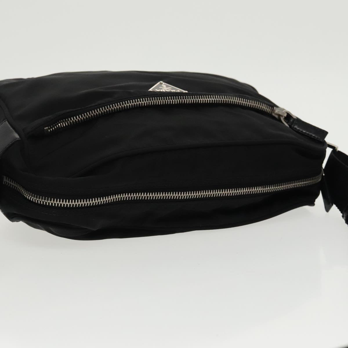 PRADA Shoulder Bag Nylon Black Silver Auth 97496