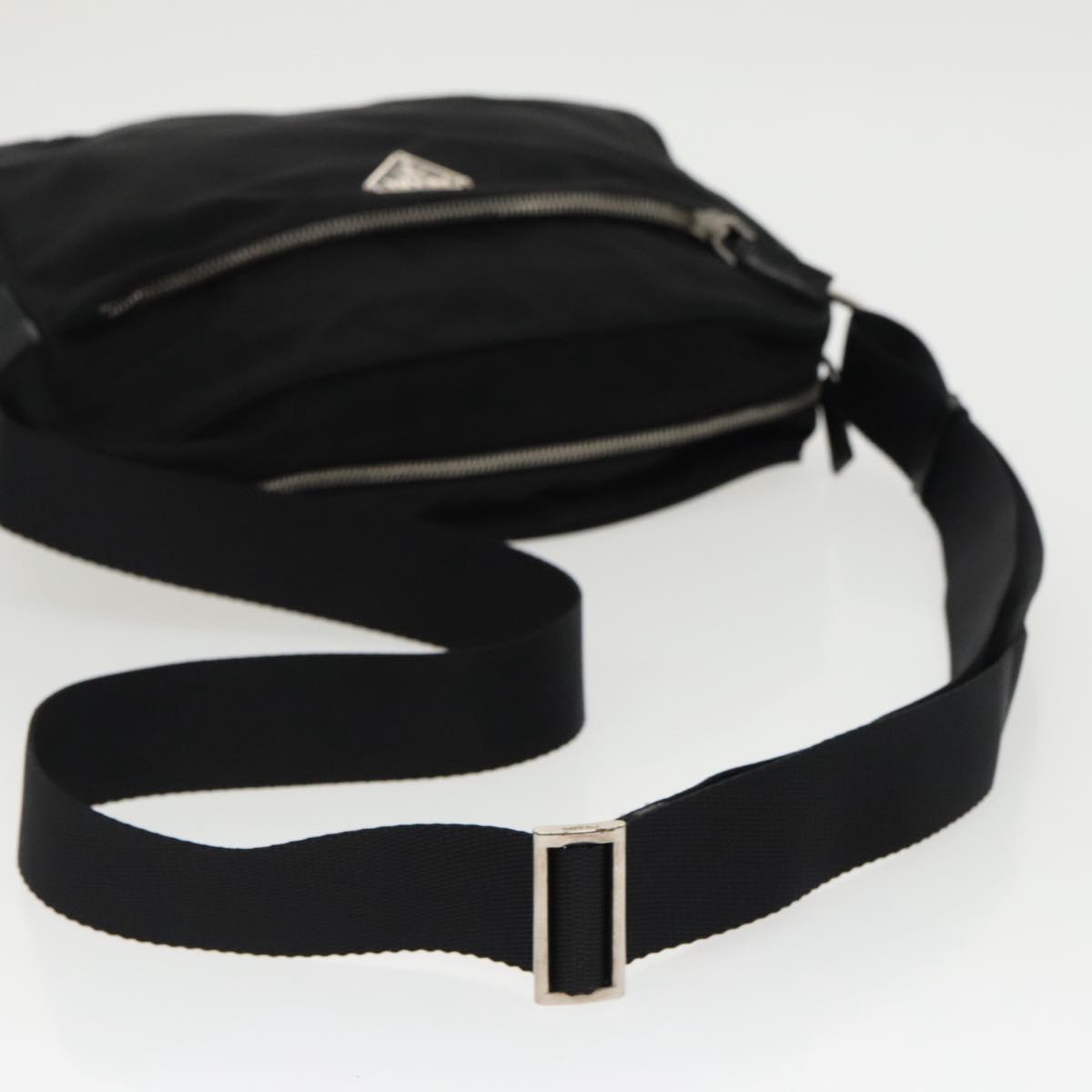 PRADA Shoulder Bag Nylon Black Silver Auth 97496