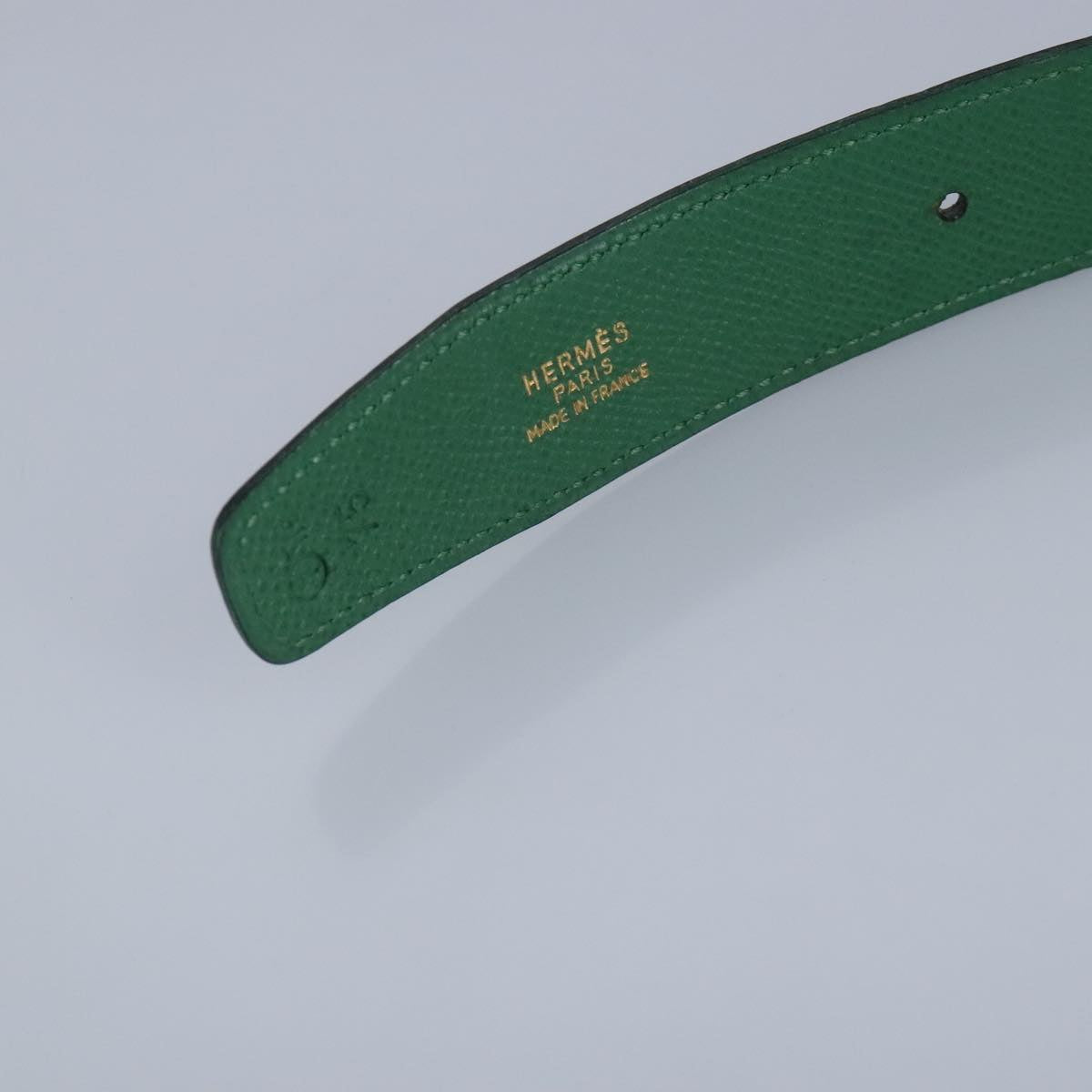 HERMES Belt Leather 35.4"" Navy Green gold Auth 97498