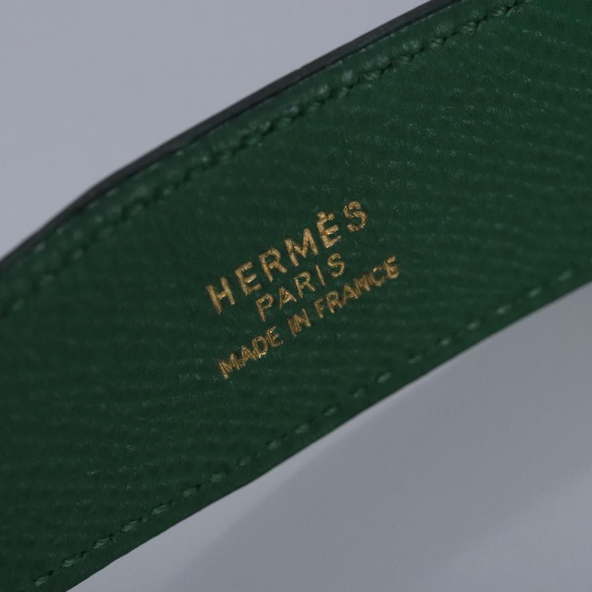 HERMES Belt Leather 35.4"" Navy Green gold Auth 97498