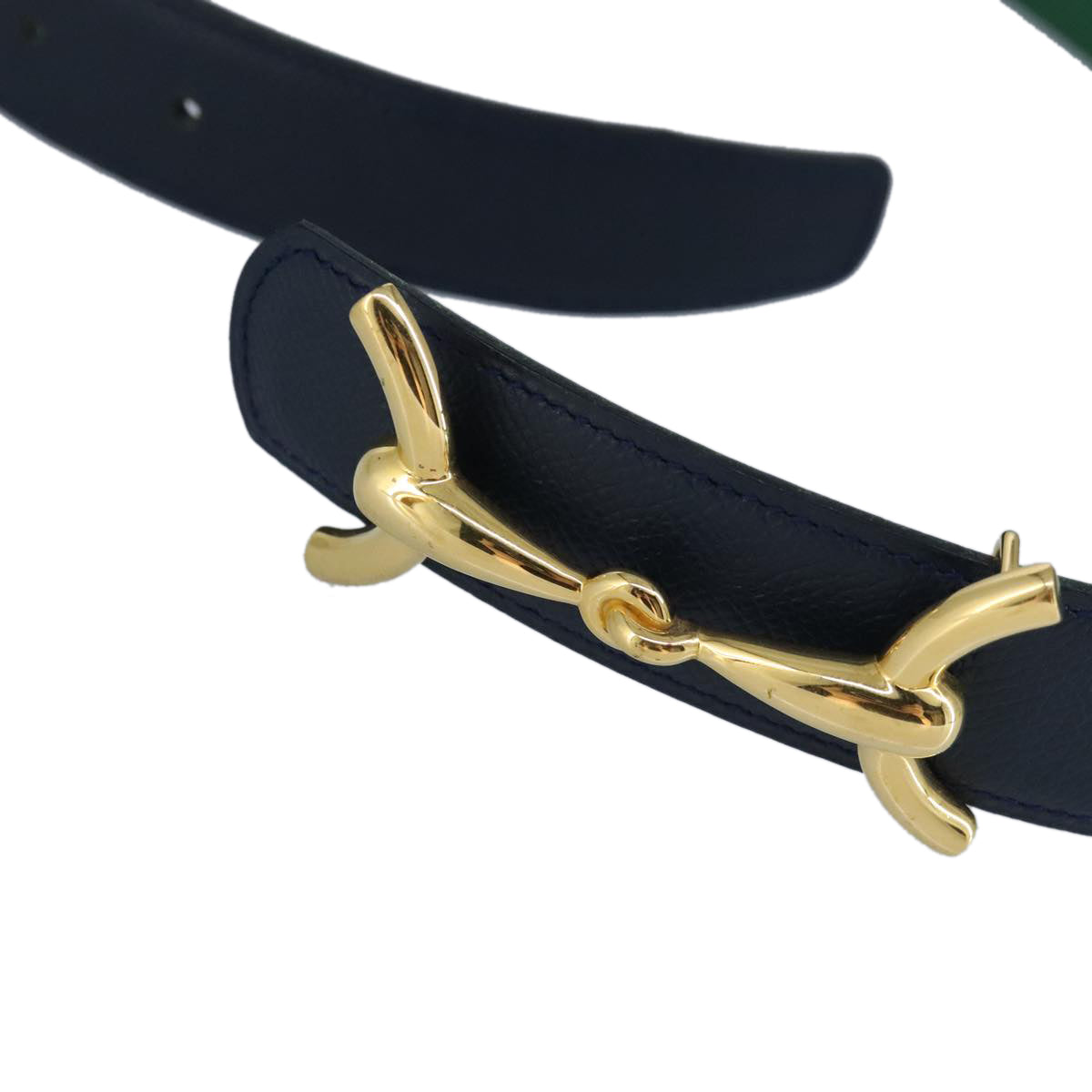 HERMES Belt Leather 35.4"" Navy Green gold Auth 97498 - 0