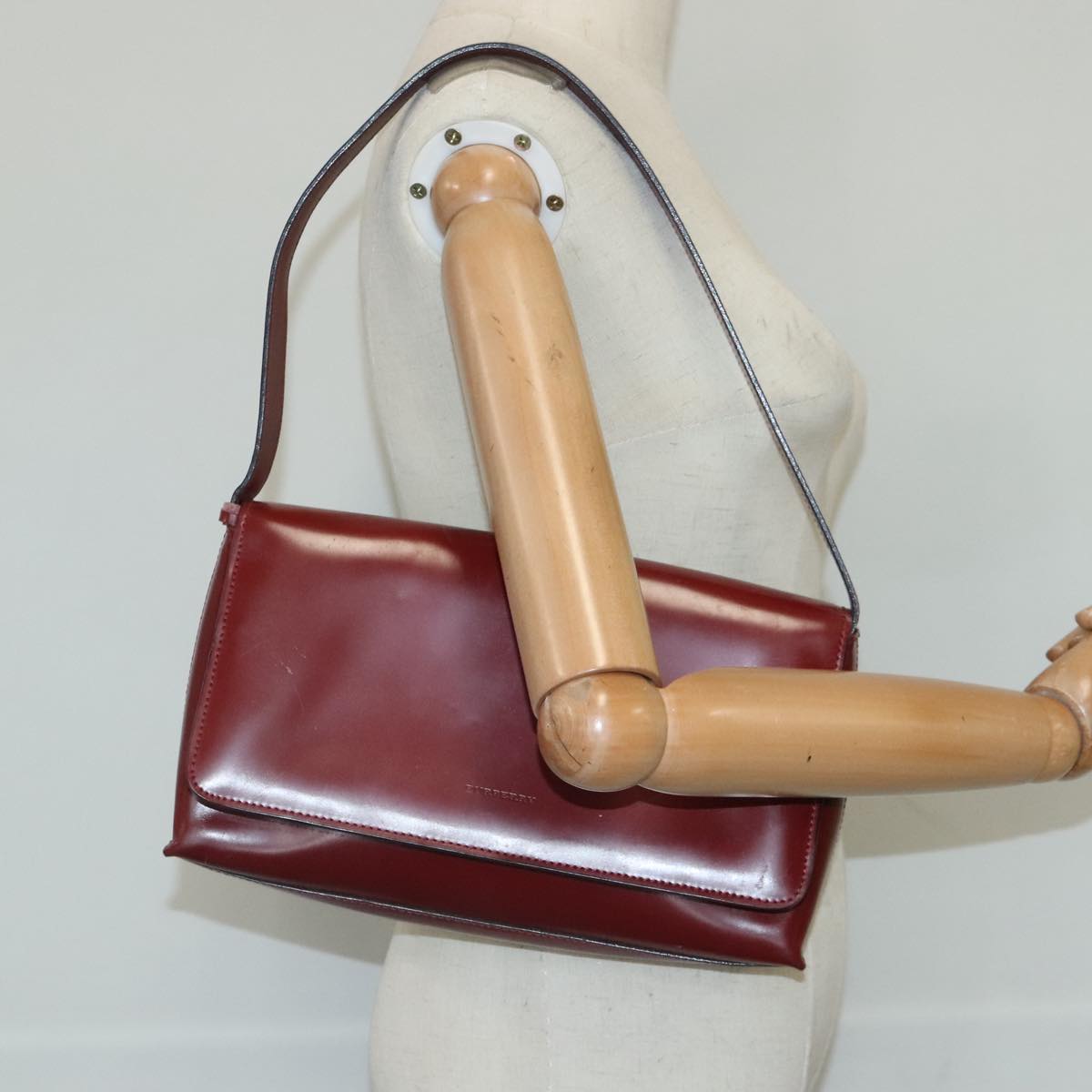 BURBERRY Shoulder Bag Leather Red Auth 97516