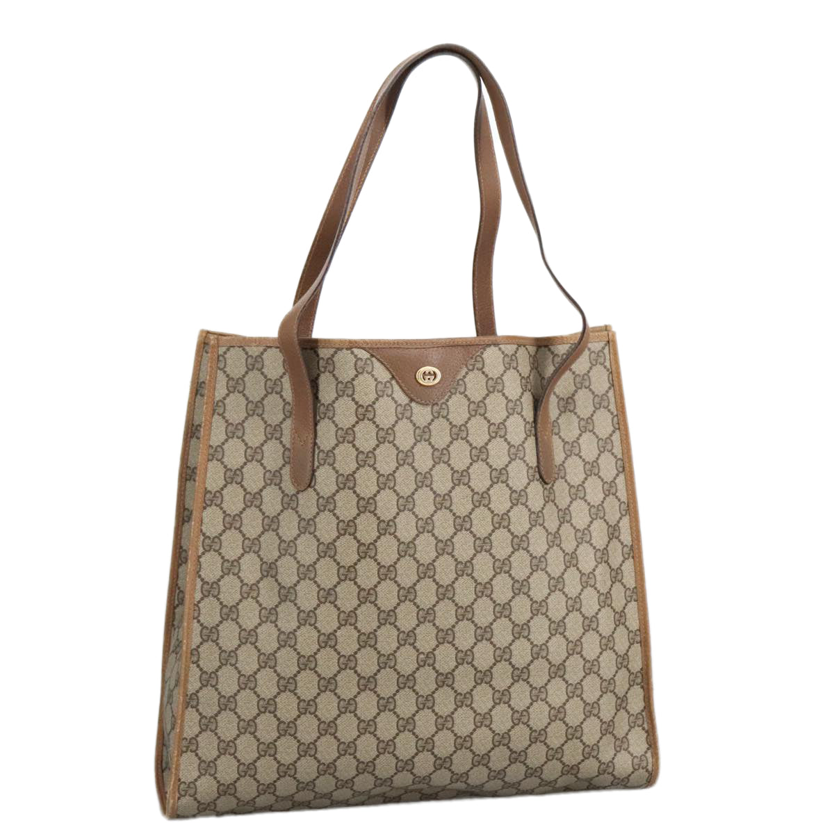 GUCCI GG Supreme Tote Bag PVC Leather Beige Gold 40 02 998 Auth 97520