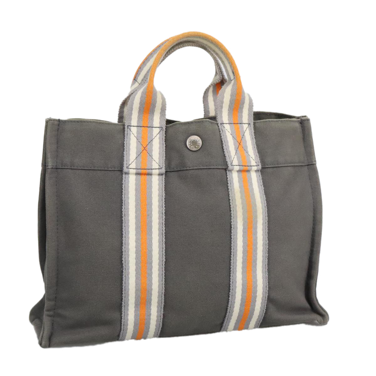 HERMES Fourre Tout PM Hand Bag Canvas Orange Gray Silver Auth 97522