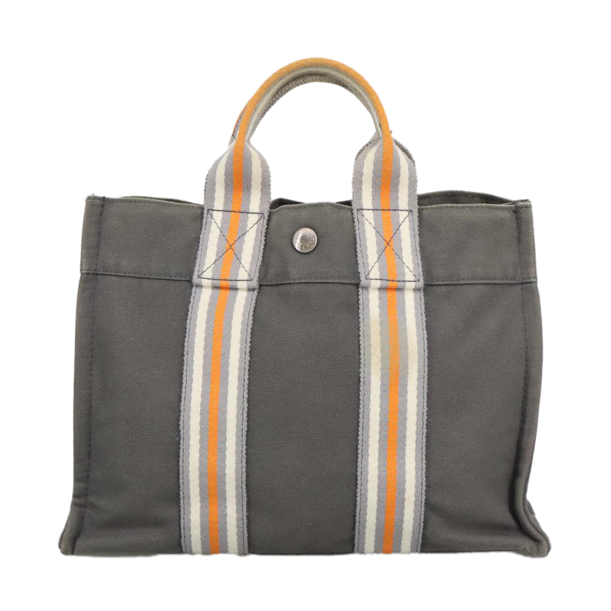 HERMES Fourre Tout PM Hand Bag Canvas Orange Gray Silver Auth 97522