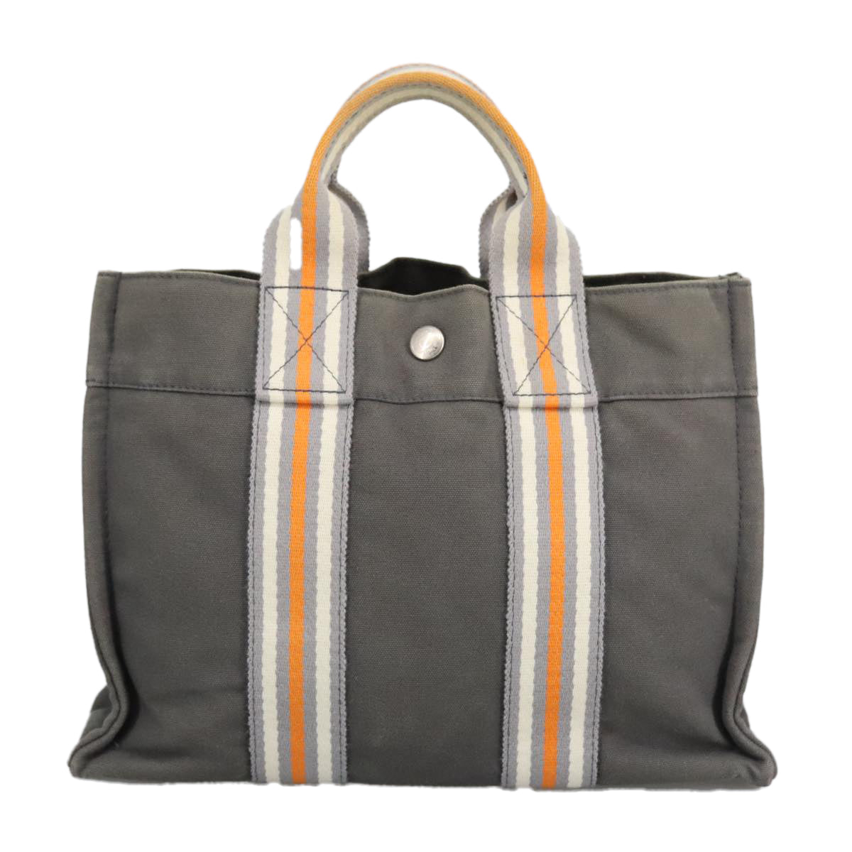 HERMES Fourre Tout PM Hand Bag Canvas Orange Gray Silver Auth 97522 - 0