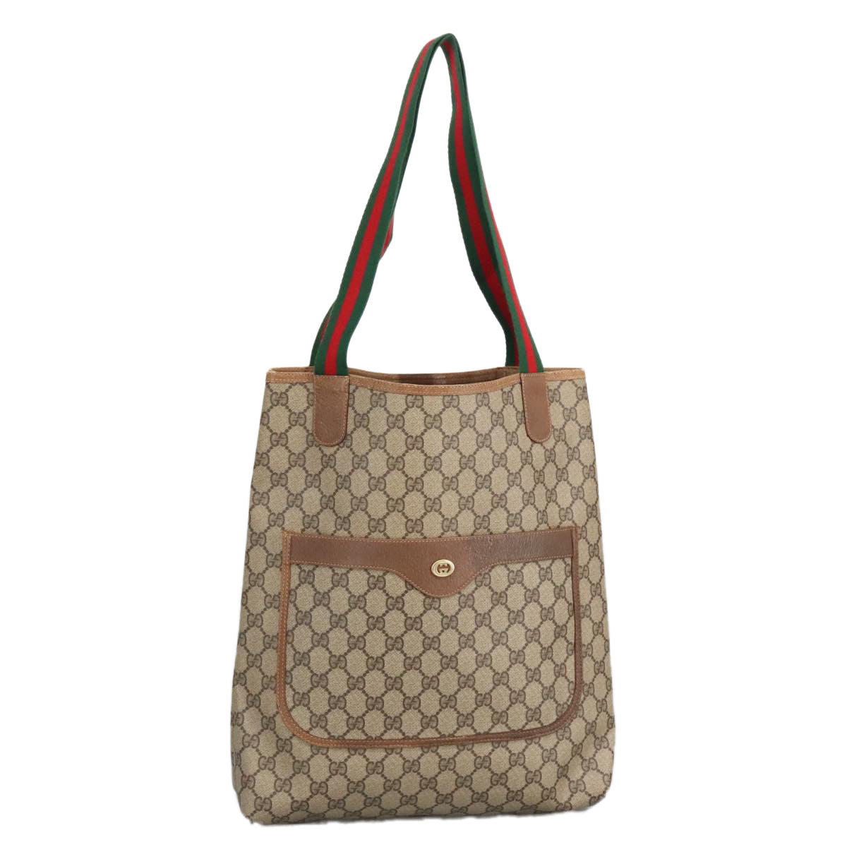 GUCCI GG Supreme Web Sherry Line Tote Bag PVC Leather Beige 89 02 003 Auth 97523