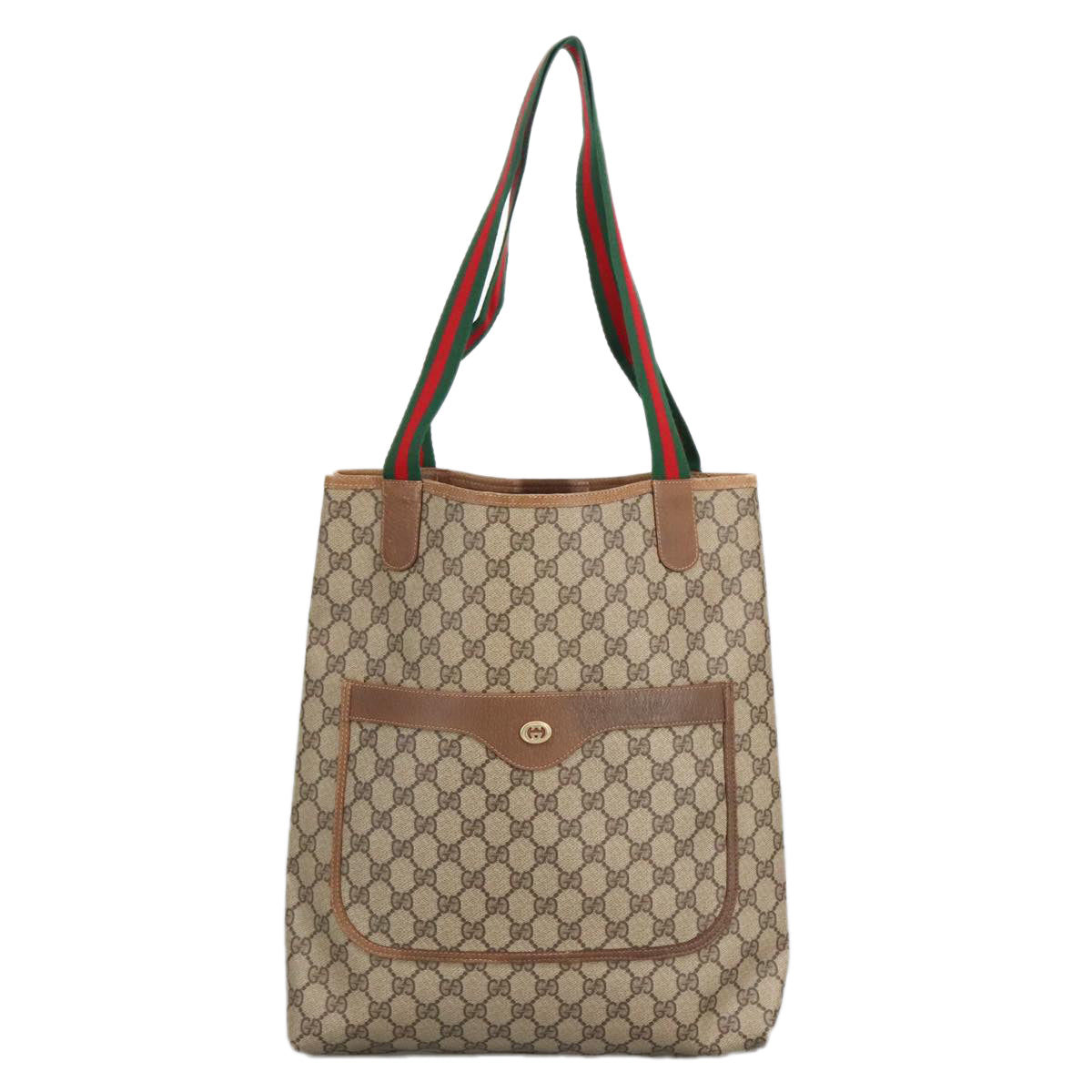 GUCCI GG Supreme Web Sherry Line Tote Bag PVC Leather Beige 89 02 003 Auth 97523