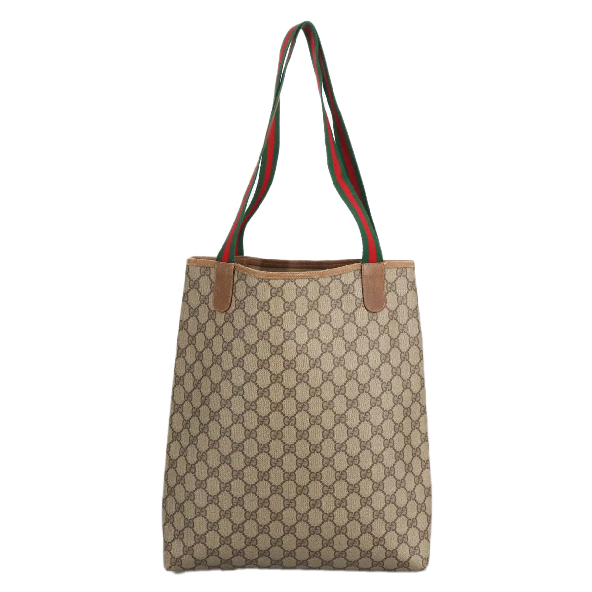 GUCCI GG Supreme Web Sherry Line Tote Bag PVC Leather Beige 89 02 003 Auth 97523 - 0