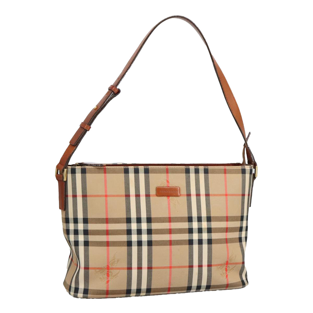 BURBERRY Nova Check Shoulder Bag Canvas Gold Beige Auth 97529