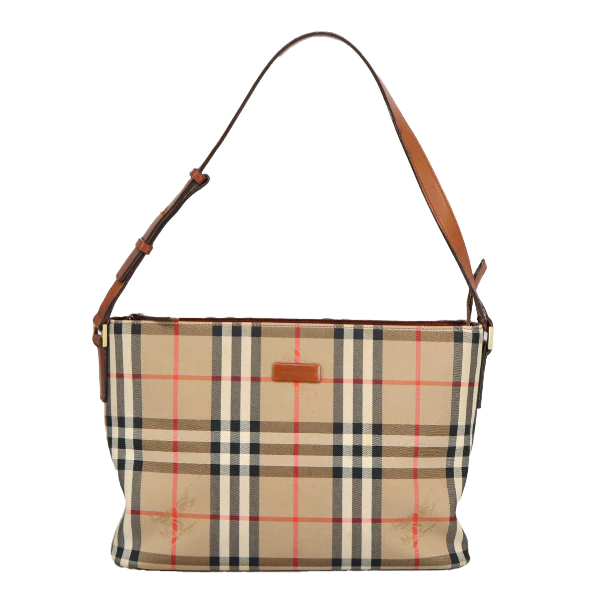 BURBERRY Nova Check Shoulder Bag Canvas Gold Beige Auth 97529