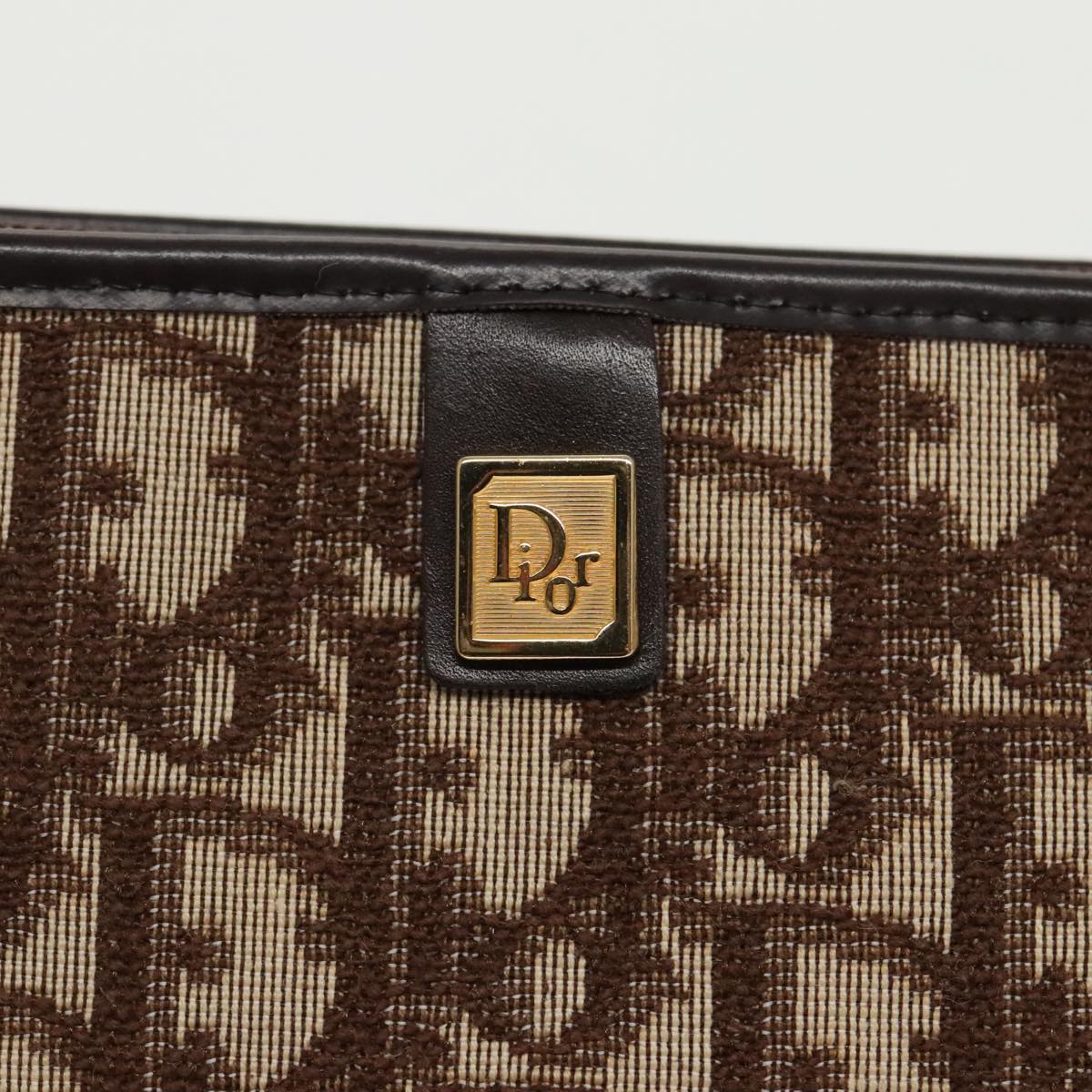 Christian Dior Trotter Canvas Clutch Bag Brown Gold Auth 97536