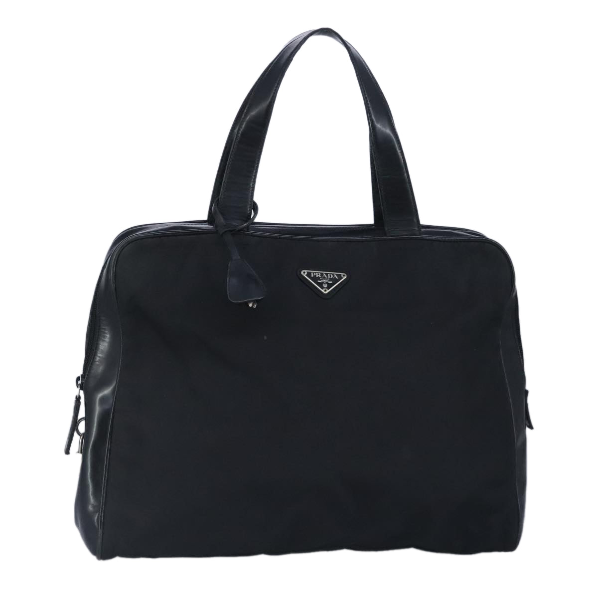 PRADA Hand Bag Nylon Black Silver Auth 97538