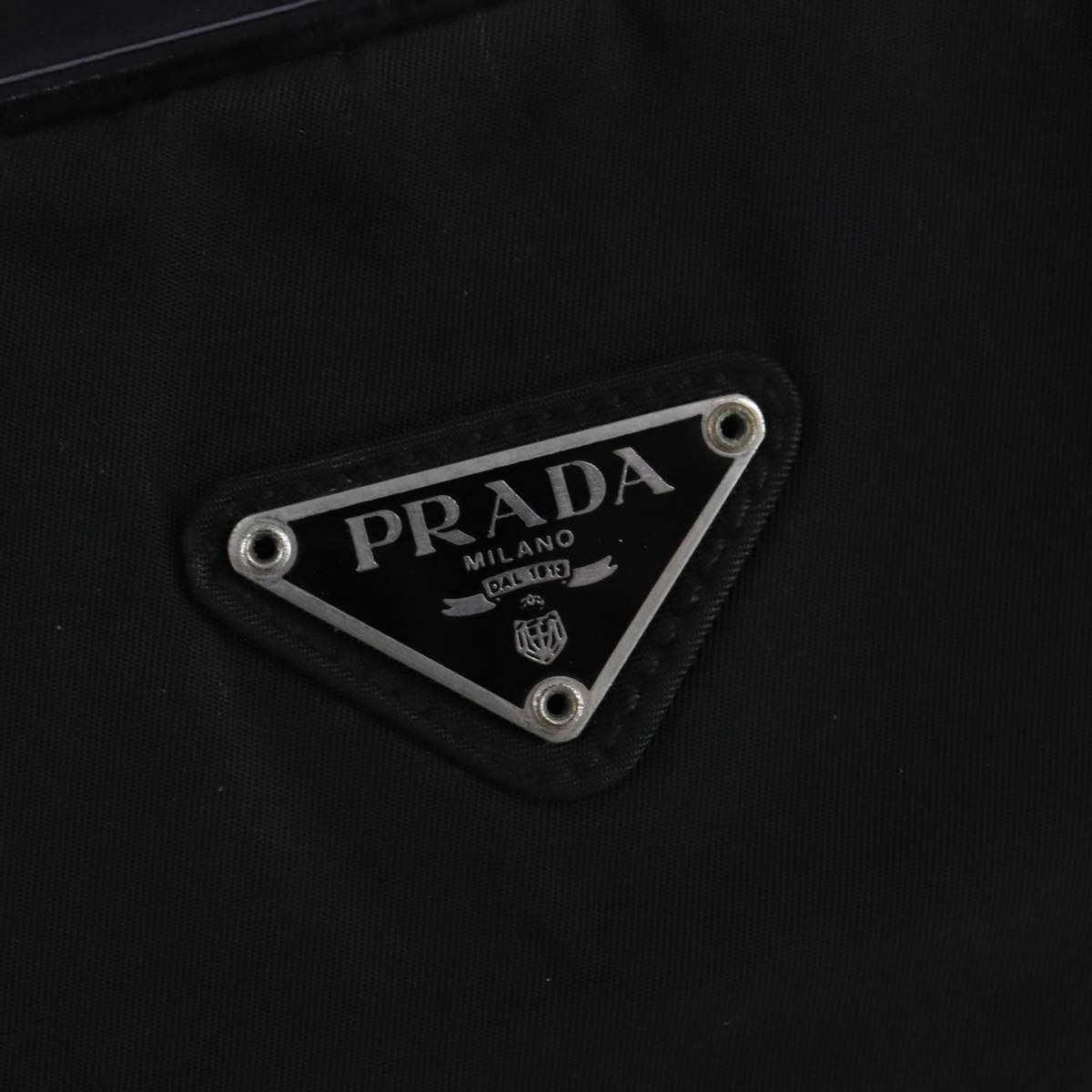 PRADA Hand Bag Nylon Black Silver Auth 97538