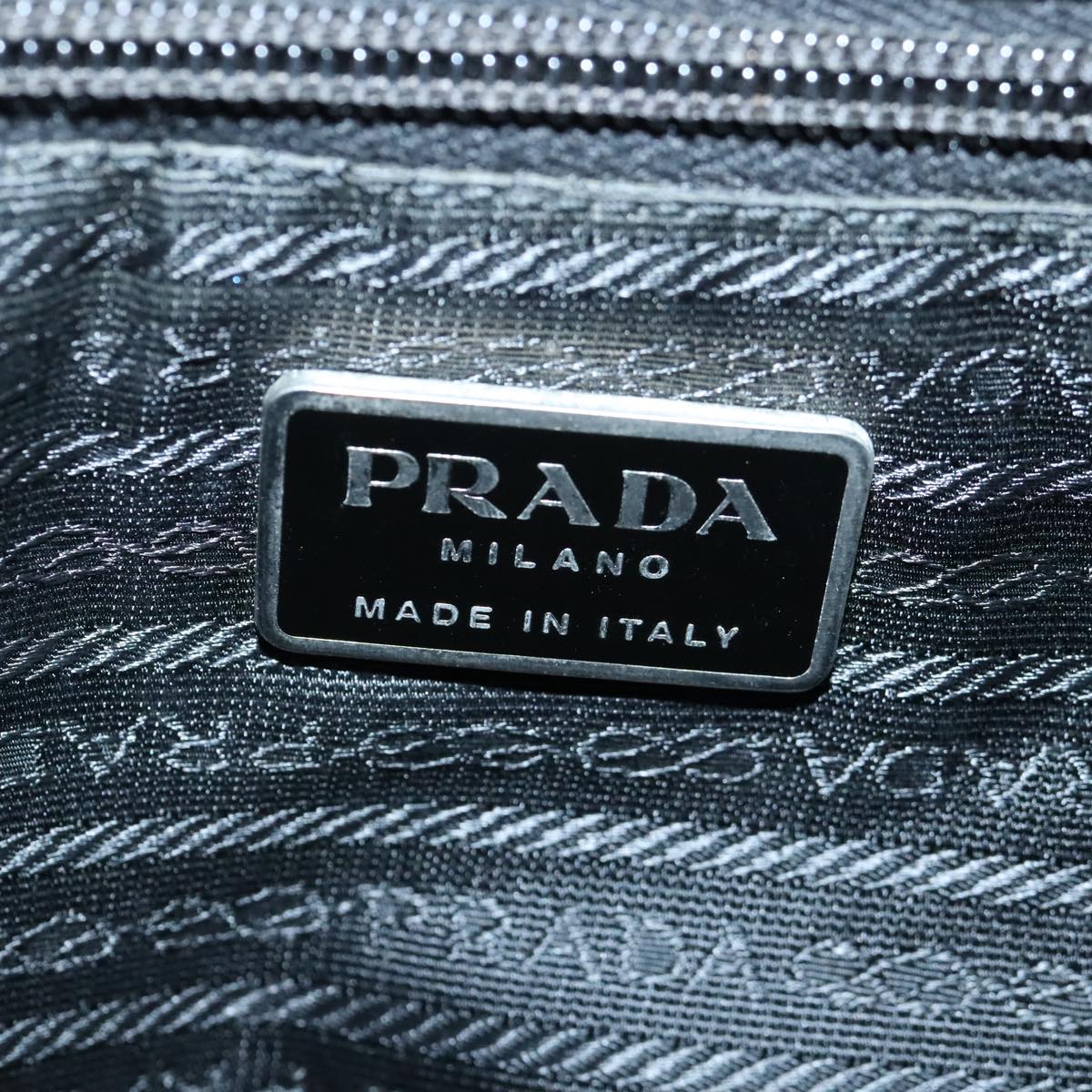 PRADA Hand Bag Nylon Black Silver Auth 97538