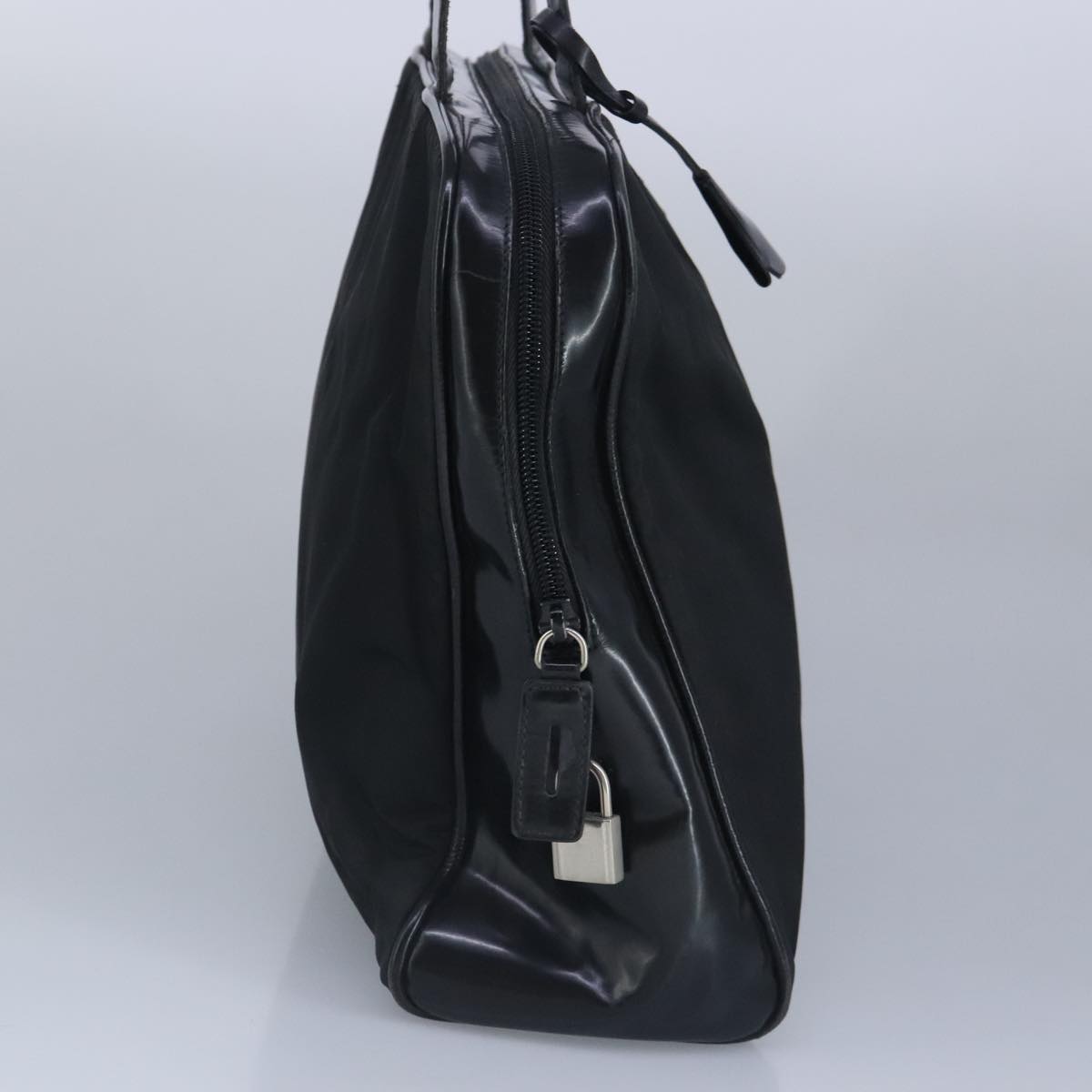 PRADA Hand Bag Nylon Black Silver Auth 97538