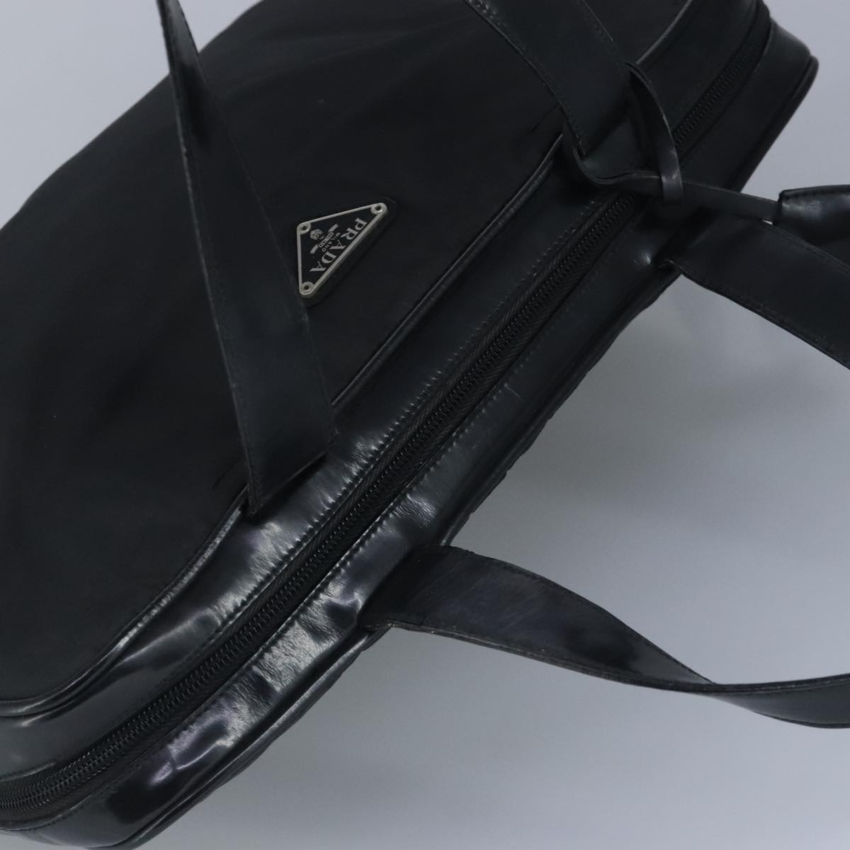 PRADA Hand Bag Nylon Black Silver Auth 97538