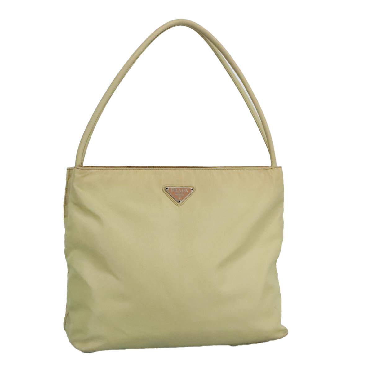 PRADA Hand Bag Nylon Beige Silver Auth 97539