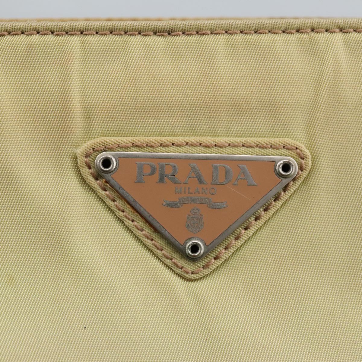 PRADA Hand Bag Nylon Beige Silver Auth 97539