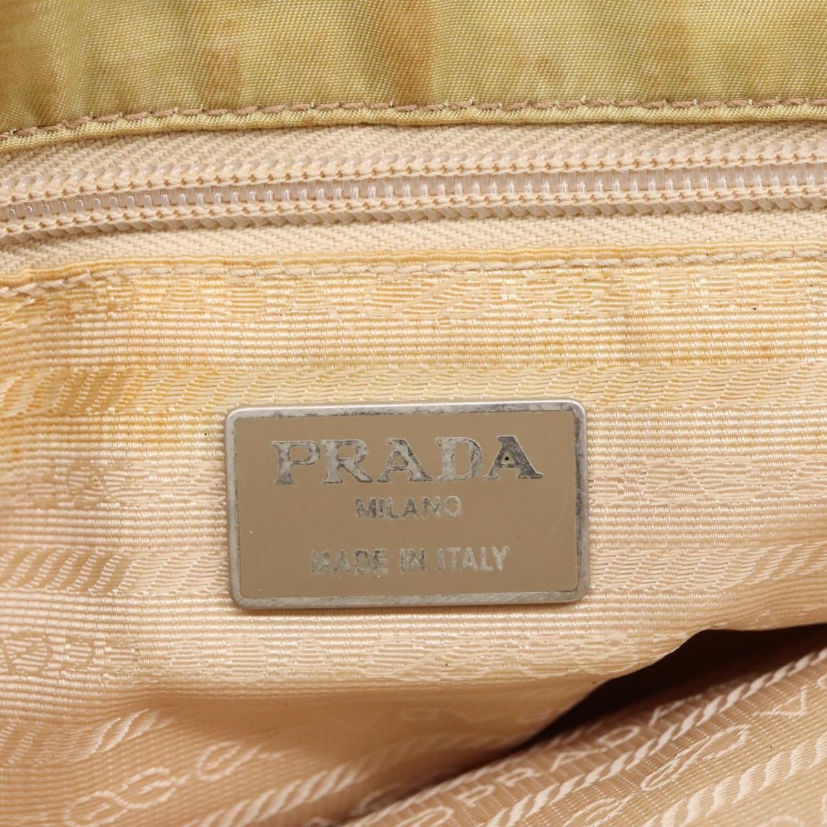 PRADA Hand Bag Nylon Beige Silver Auth 97539