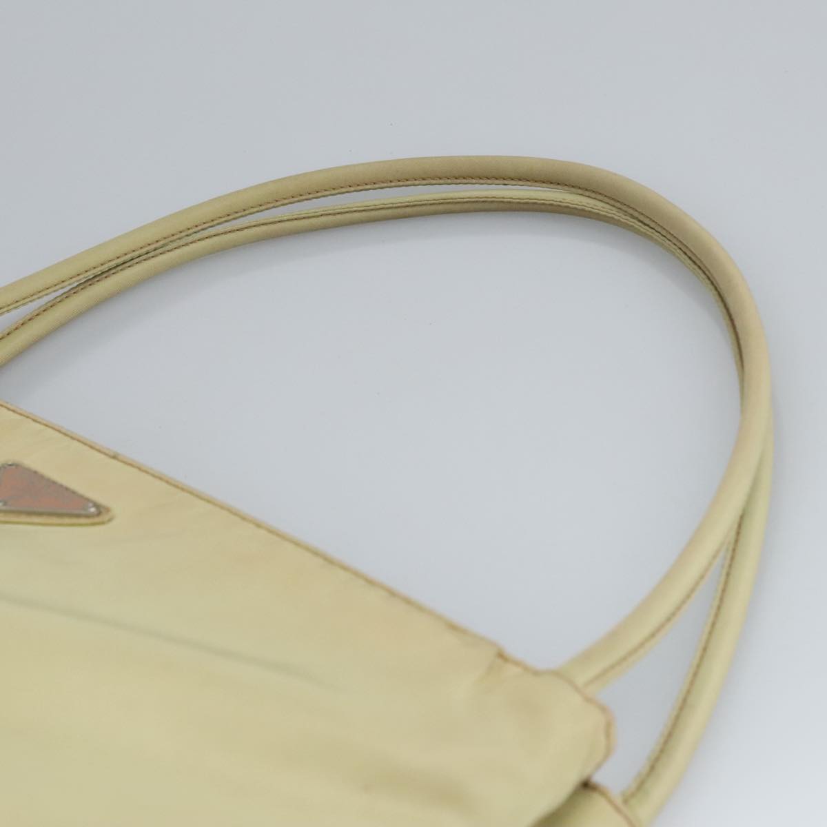 PRADA Hand Bag Nylon Beige Silver Auth 97539