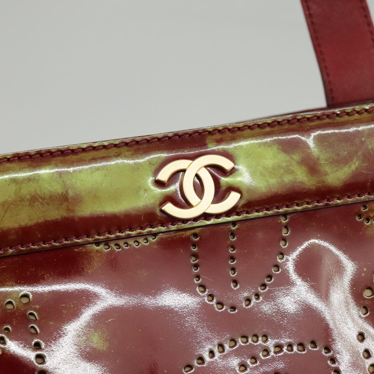 CHANEL Tote Bag Patent leather Red Gold CC Auth 97547