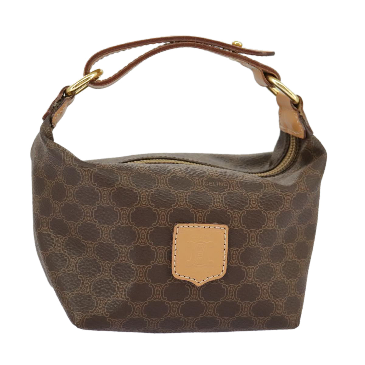 CELINE Macadam Canvas Mini Hand Bag PVC Leather Brown Gold Auth 97553A