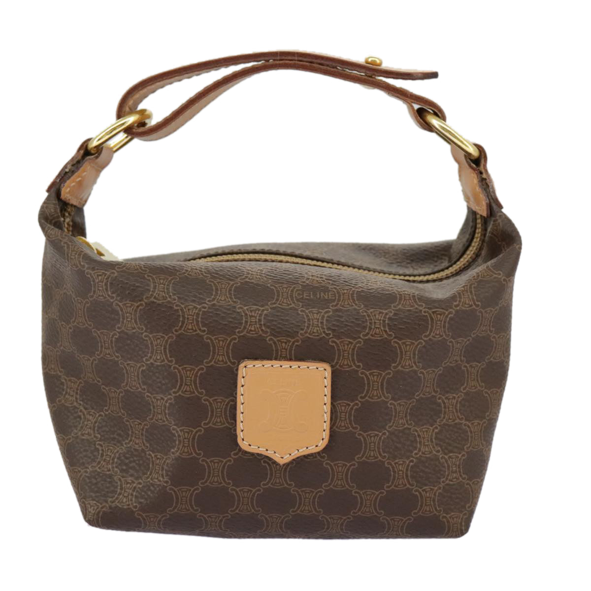 CELINE Macadam Canvas Mini Hand Bag PVC Leather Brown Gold Auth 97553A