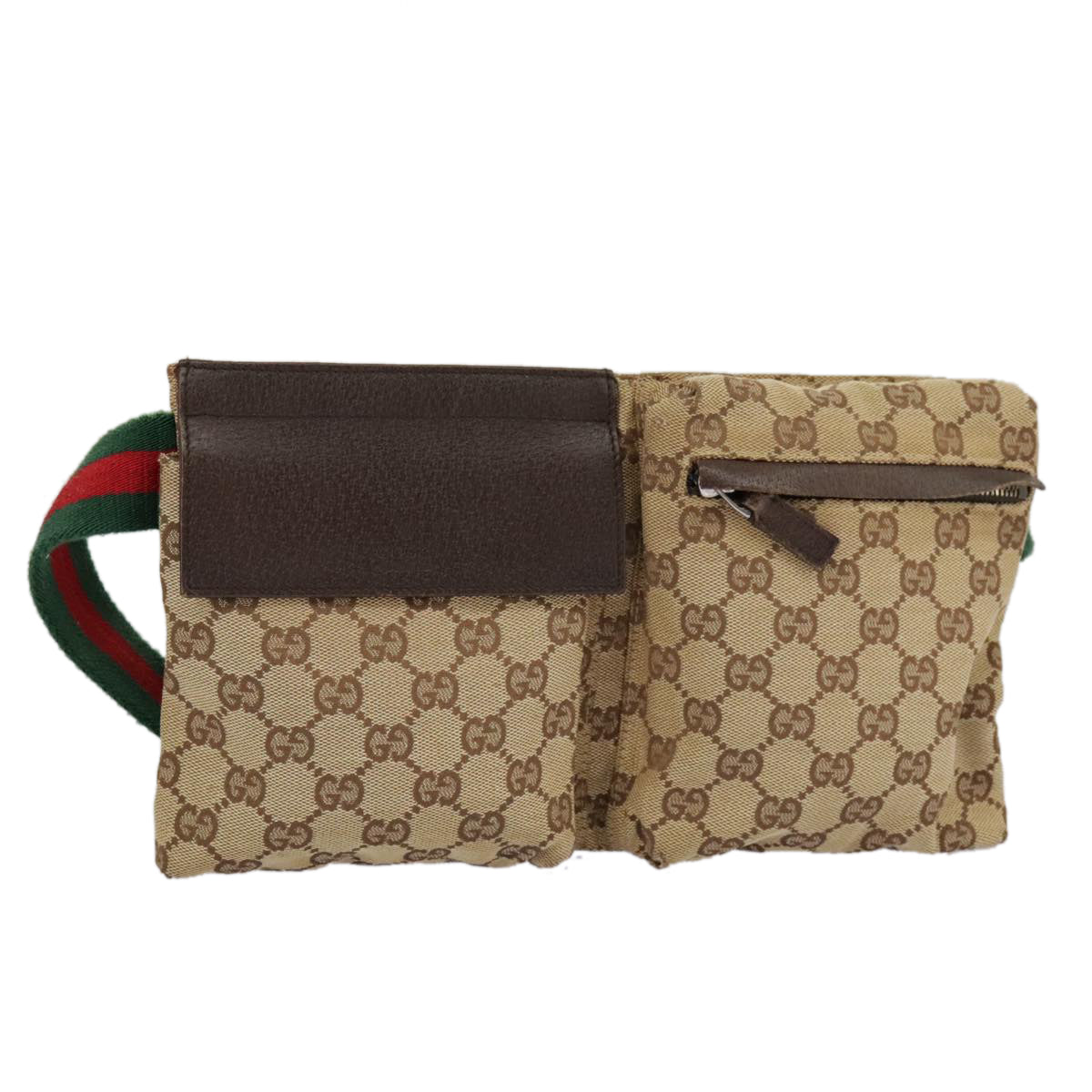 GUCCI GG Canvas Web Sherry Line Waist bag Beige Silver Red 28566 Auth 97557