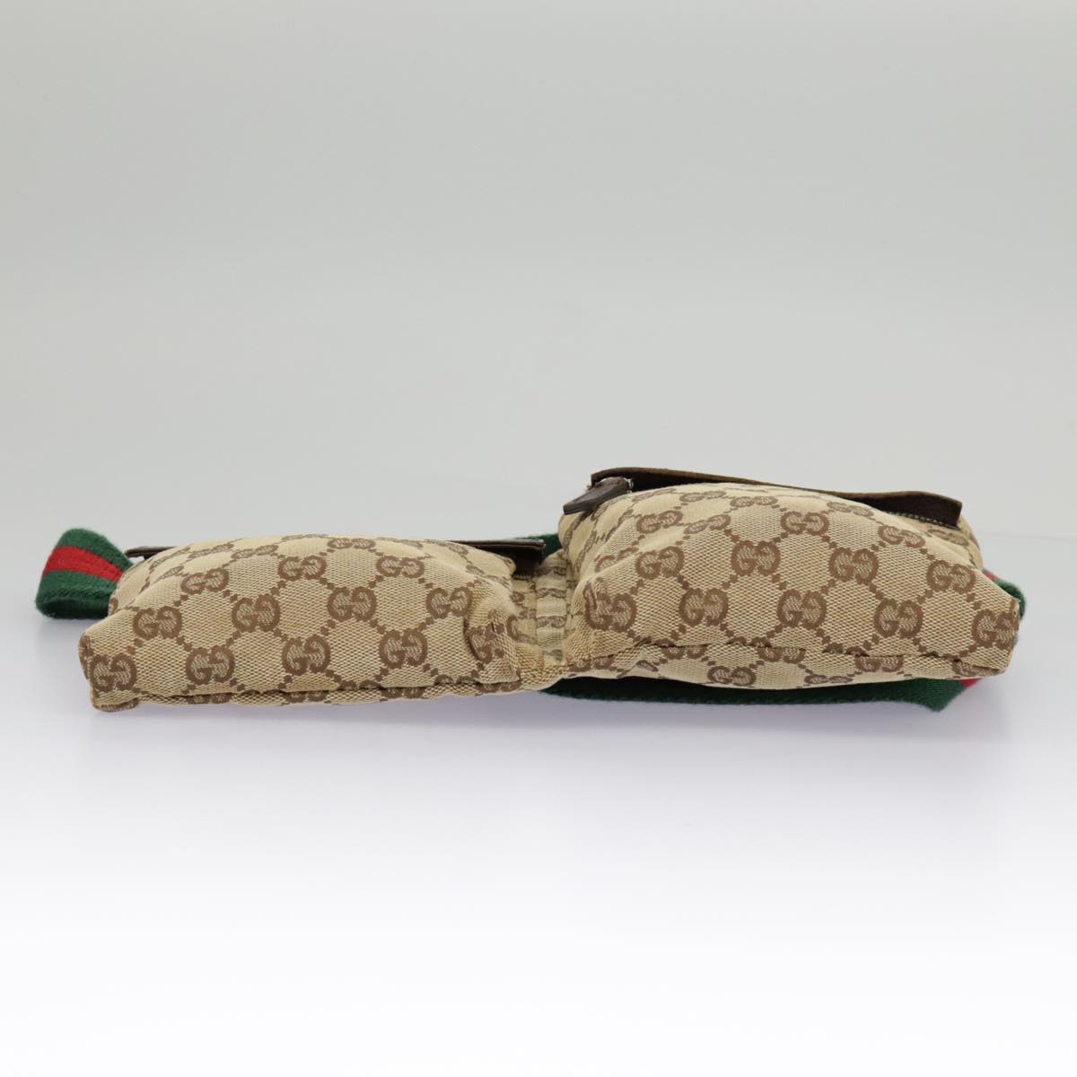 GUCCI GG Canvas Web Sherry Line Waist bag Beige Silver Red 28566 Auth 97557