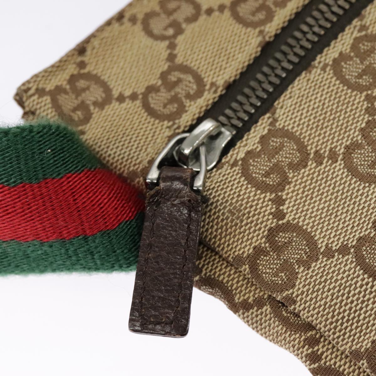 GUCCI GG Canvas Web Sherry Line Waist bag Beige Silver Red 28566 Auth 97557