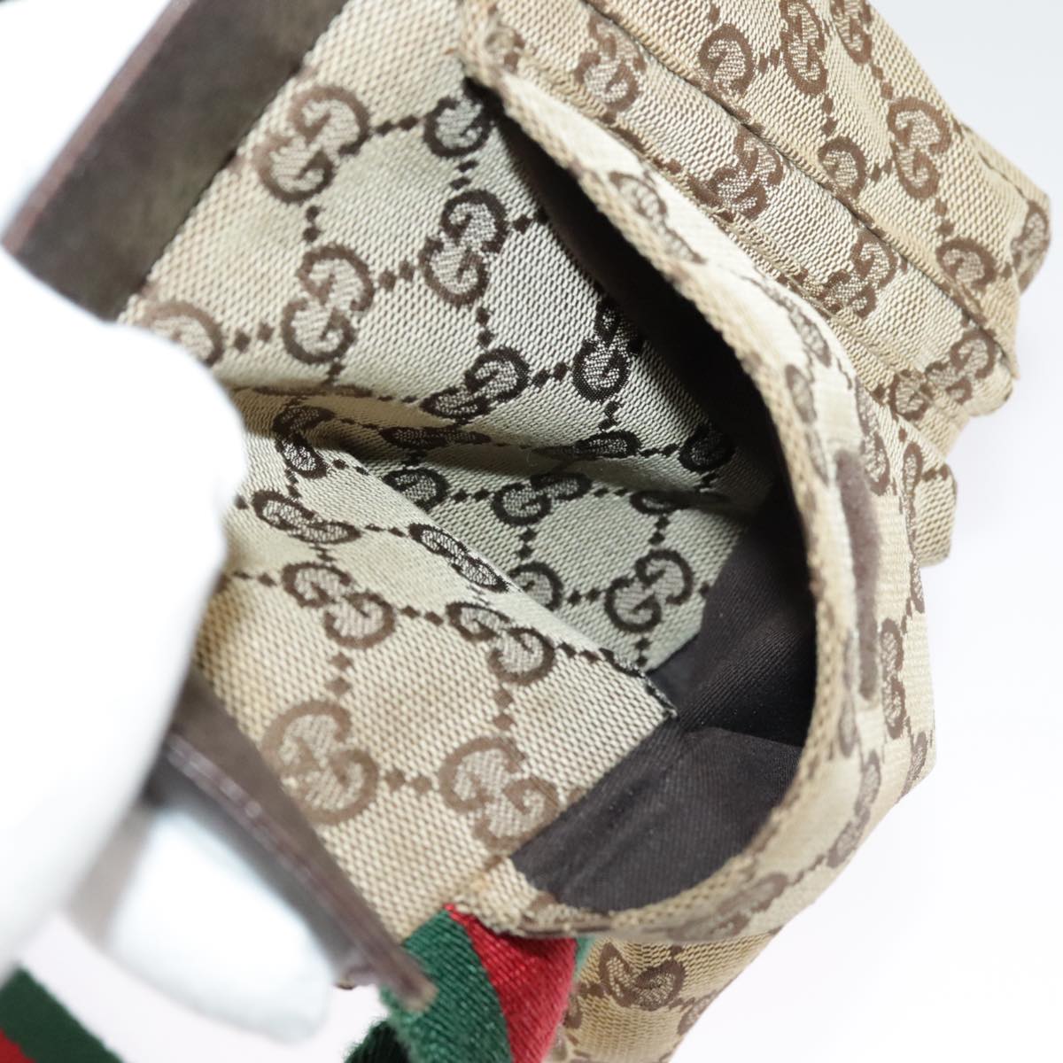 GUCCI GG Canvas Web Sherry Line Waist bag Beige Silver Red 28566 Auth 97557