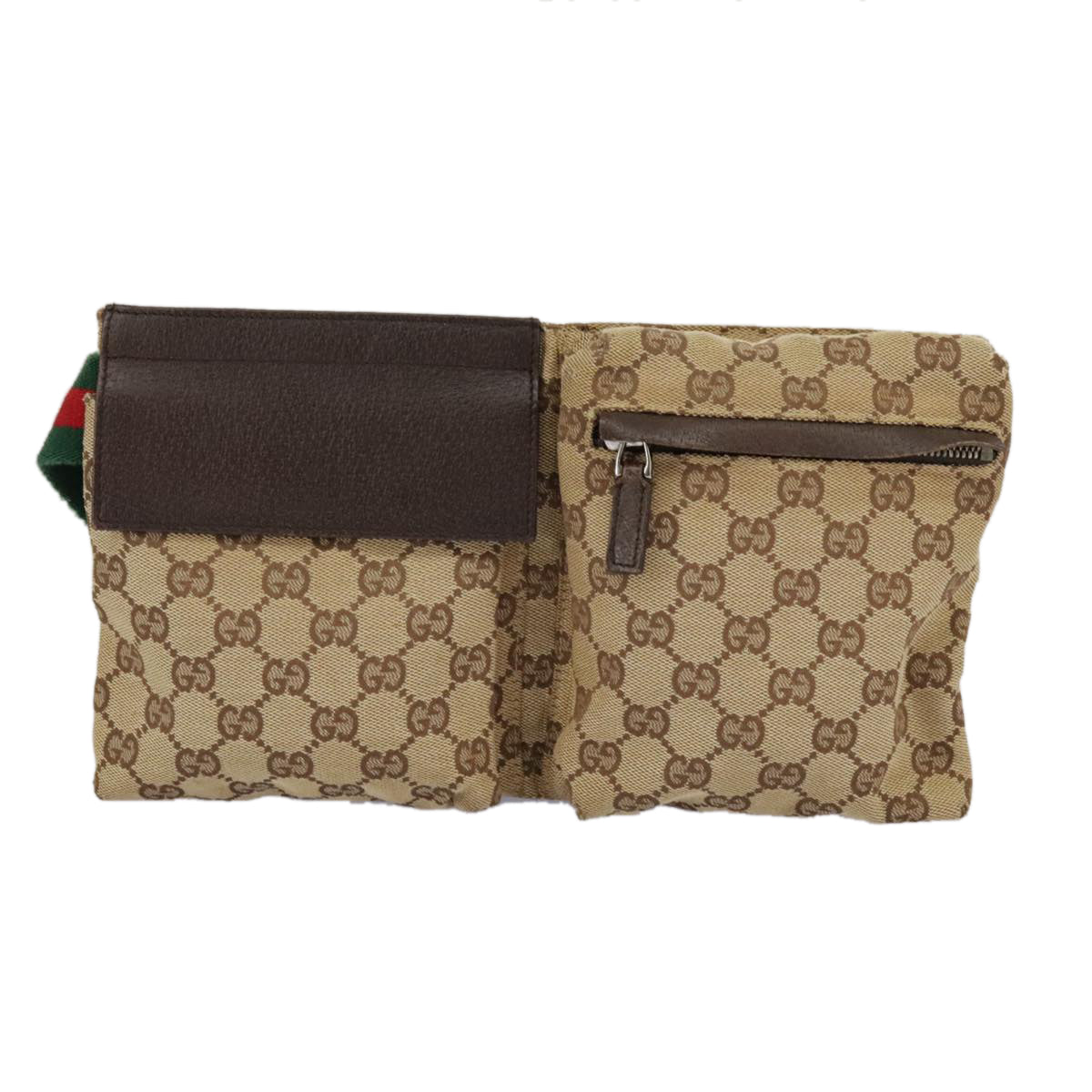 GUCCI GG Canvas Web Sherry Line Waist bag Beige Silver Red 28566 Auth 97557 - 0