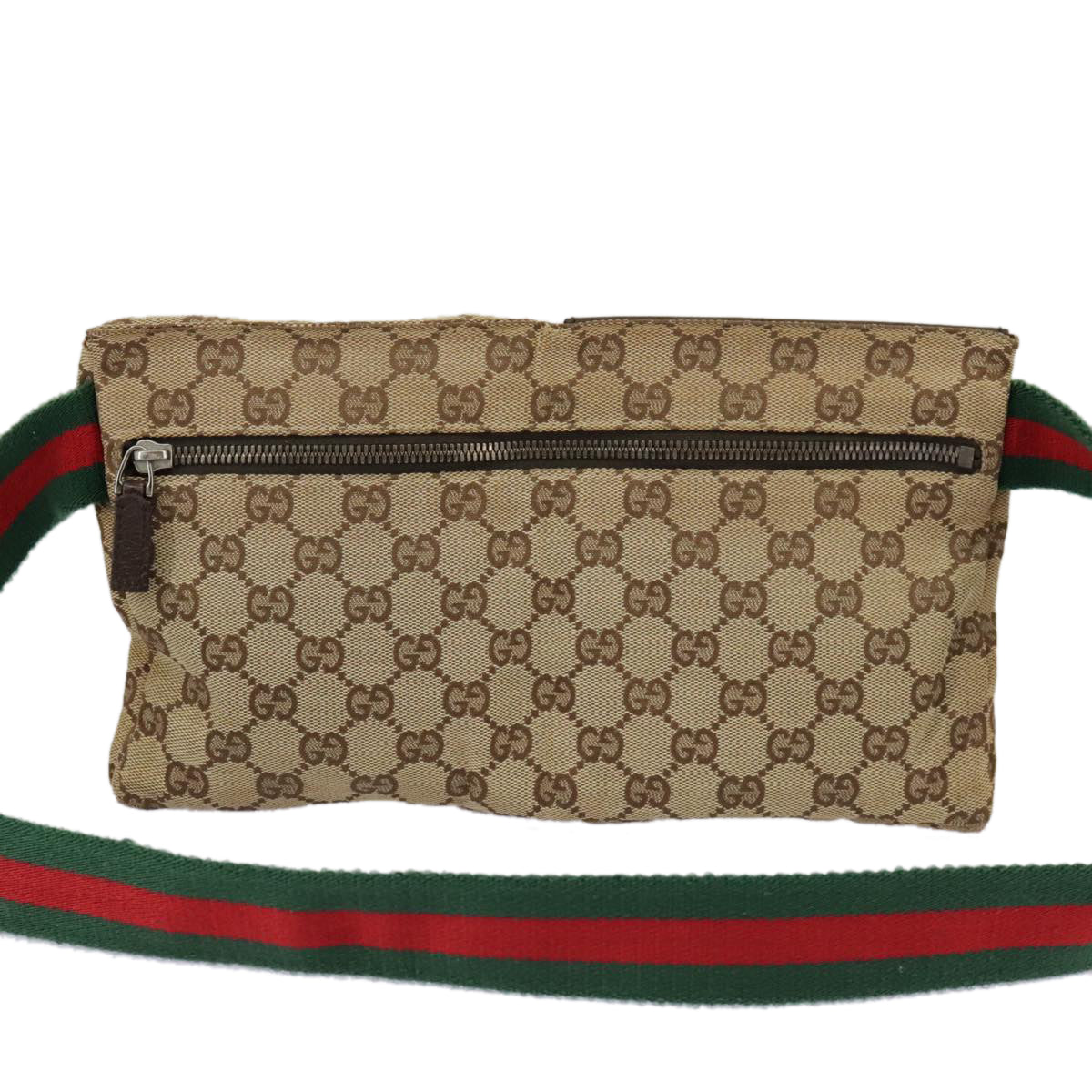 GUCCI GG Canvas Web Sherry Line Waist bag Beige Silver Red 28566 Auth 97557