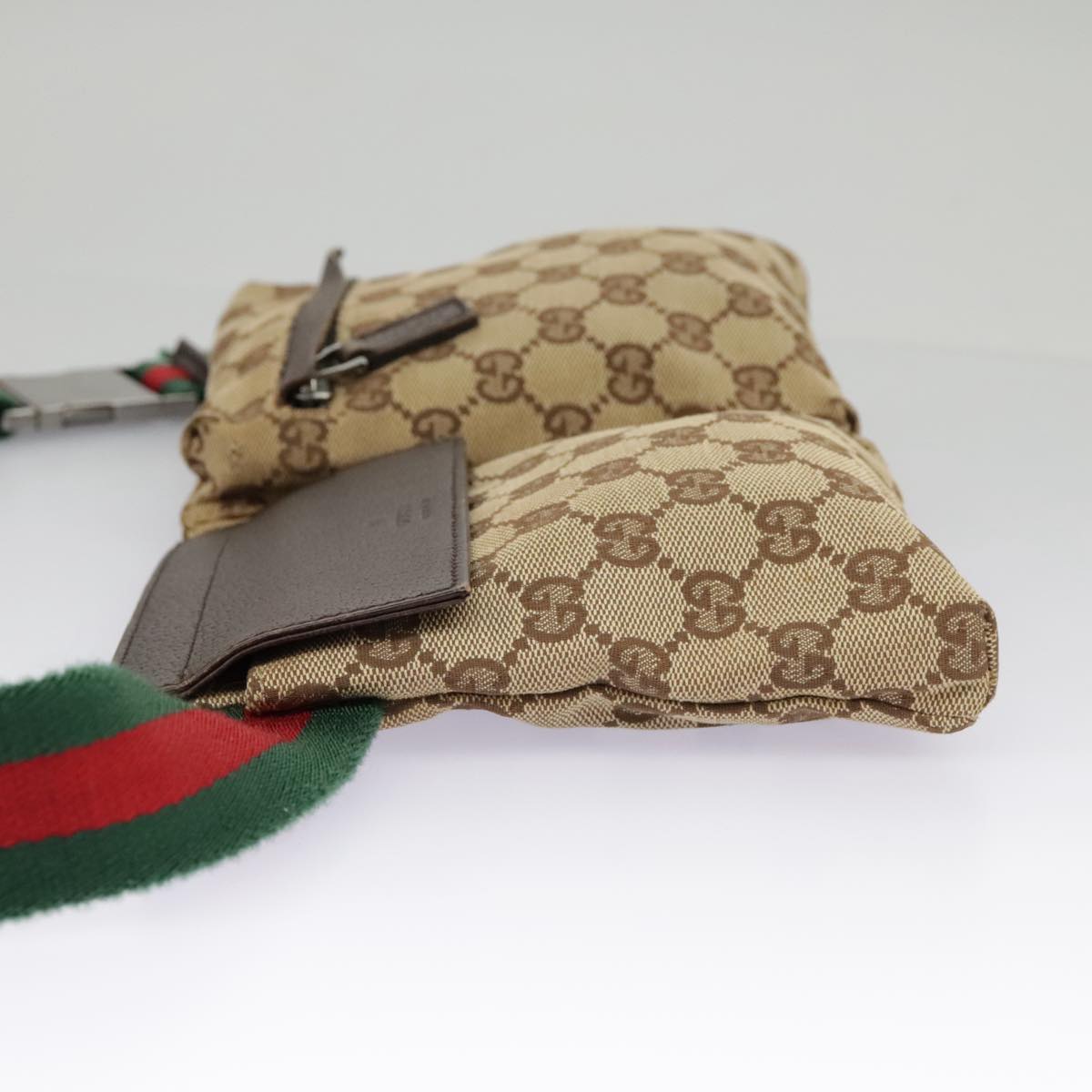 GUCCI GG Canvas Web Sherry Line Waist bag Beige Silver Red 28566 Auth 97557