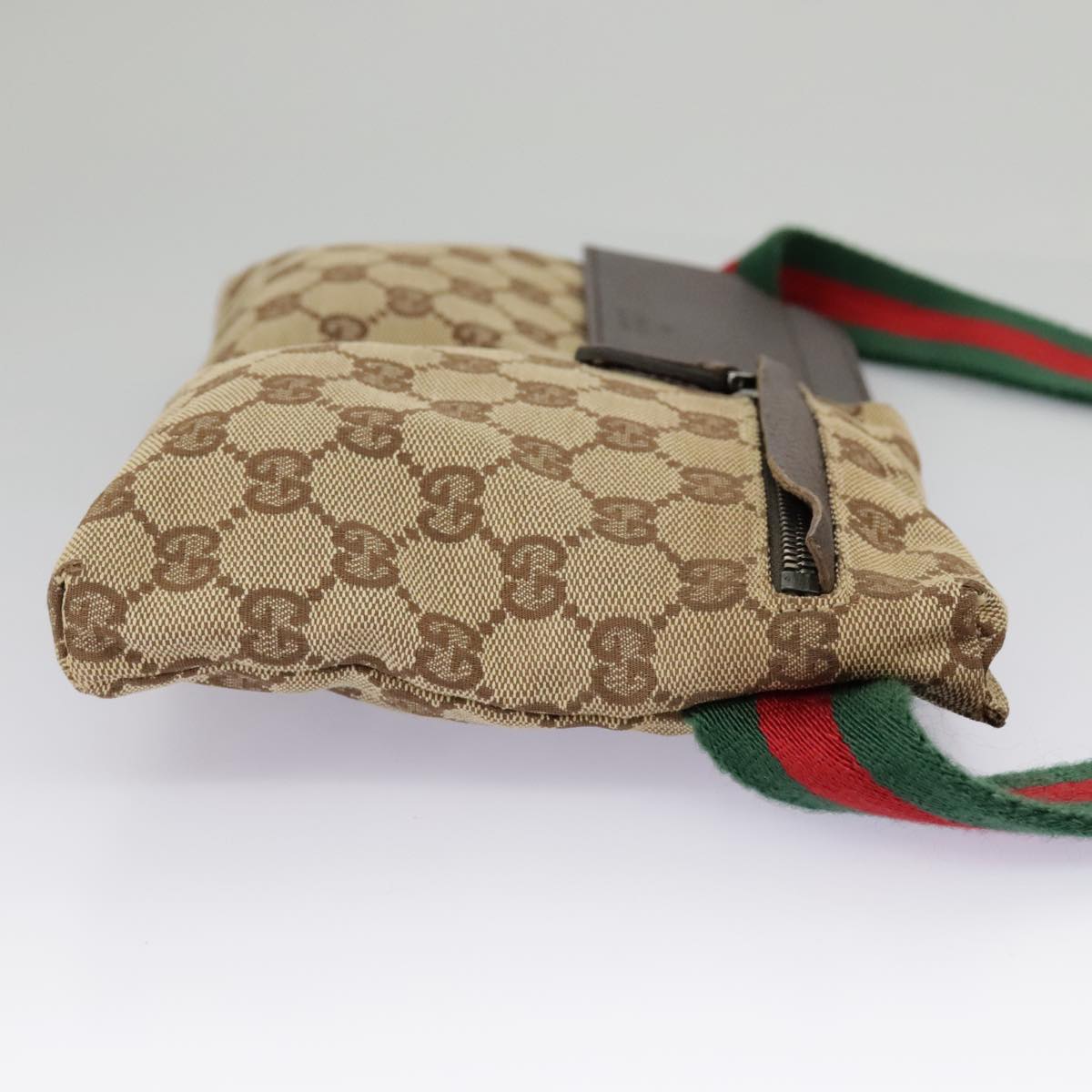 GUCCI GG Canvas Web Sherry Line Waist bag Beige Silver Red 28566 Auth 97557