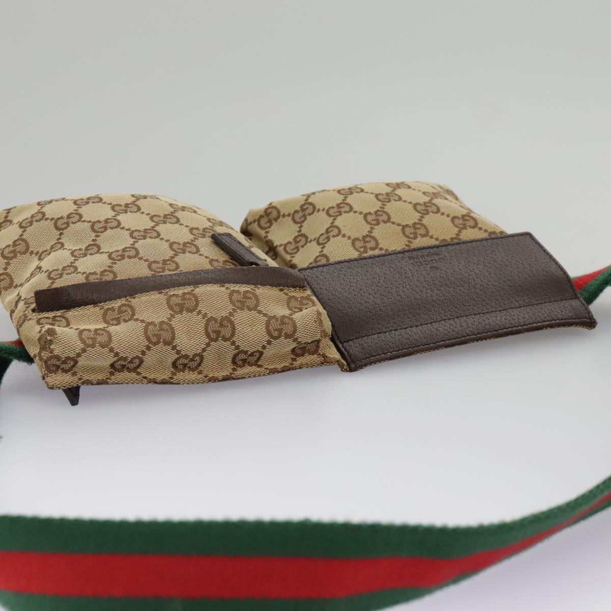 GUCCI GG Canvas Web Sherry Line Waist bag Beige Silver Red 28566 Auth 97557